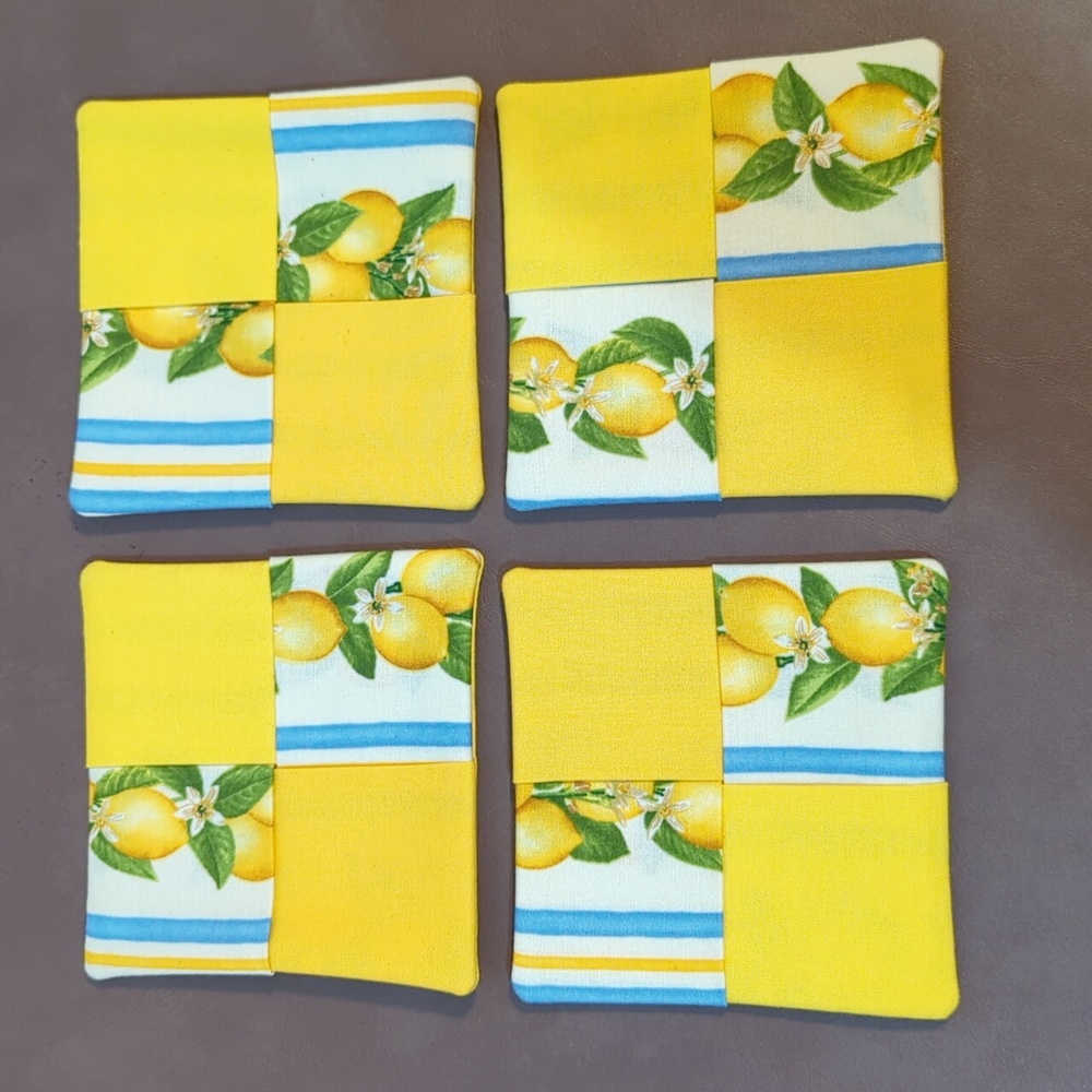 Lemon Coasters Hand Crafted Fabric Set of 4